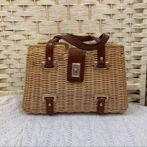 Vintage , 1950s Adoria, Brown Wicker Style Handbag 11in x 7in x 4in